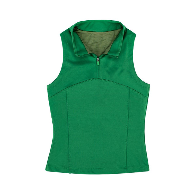 Sleeveless ladies golf polo shirt made of 100% polyester with half-zip front