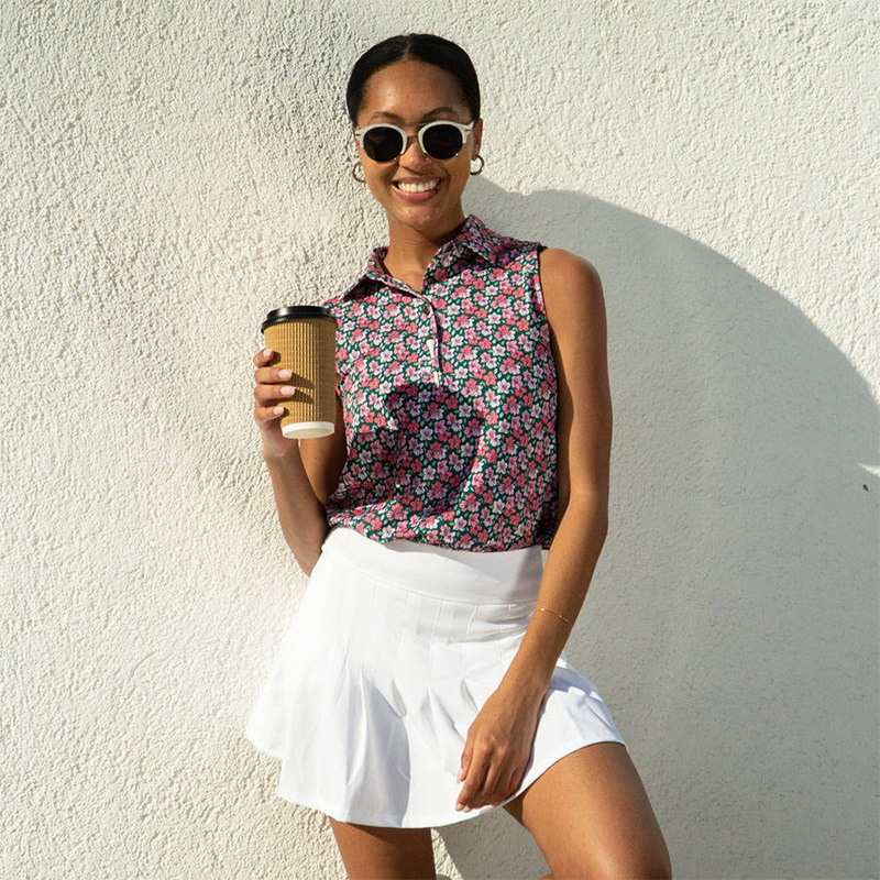 Women’s Sleeveless Quick Dry Golf Polo with All Over Floral Print Custom Logo Available