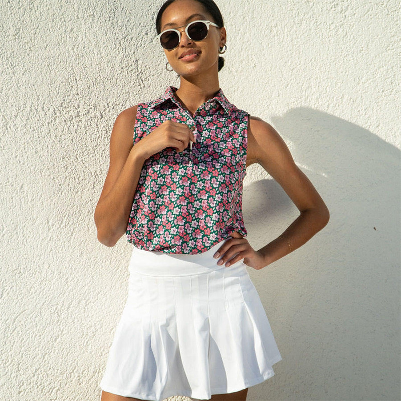 Women’s Sleeveless Quick Dry Golf Polo with All Over Floral Print Custom Logo Available