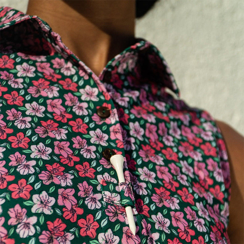 Women’s Sleeveless Quick Dry Golf Polo with All Over Floral Print Custom Logo Available Women’s Sleeveless Quick Dry Golf Polo with All Over Floral Print Custom Logo Available